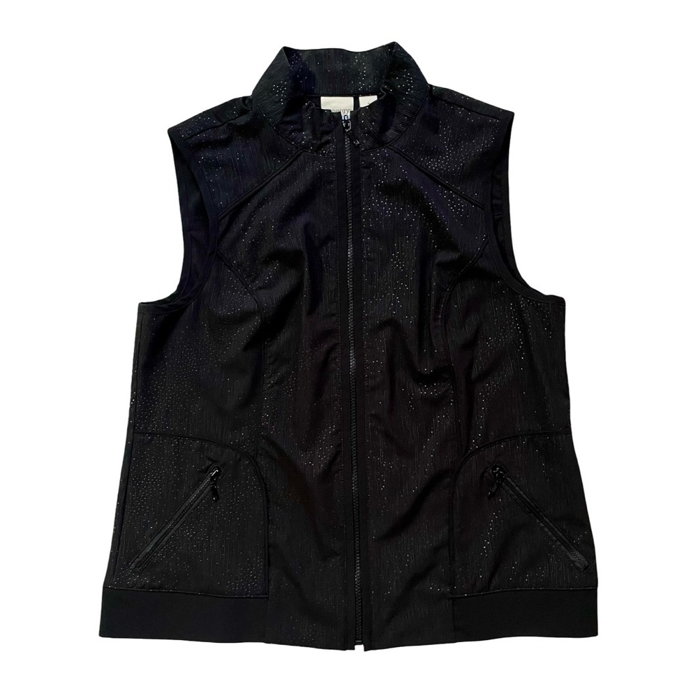 Chico’s Zenergy Black Sleeveless Zip Front Athletic Vest Size 1 Speckled Stretch